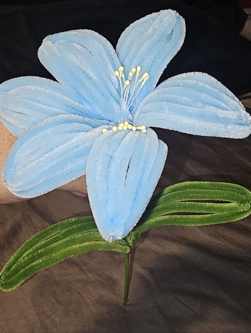 Handmade Blue Lily Flower Chenile Pipecleaner Decorative Home Accent